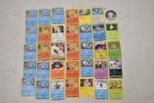 Pokemon Cards Approx 34 Basic, One TCG Eevee Coin