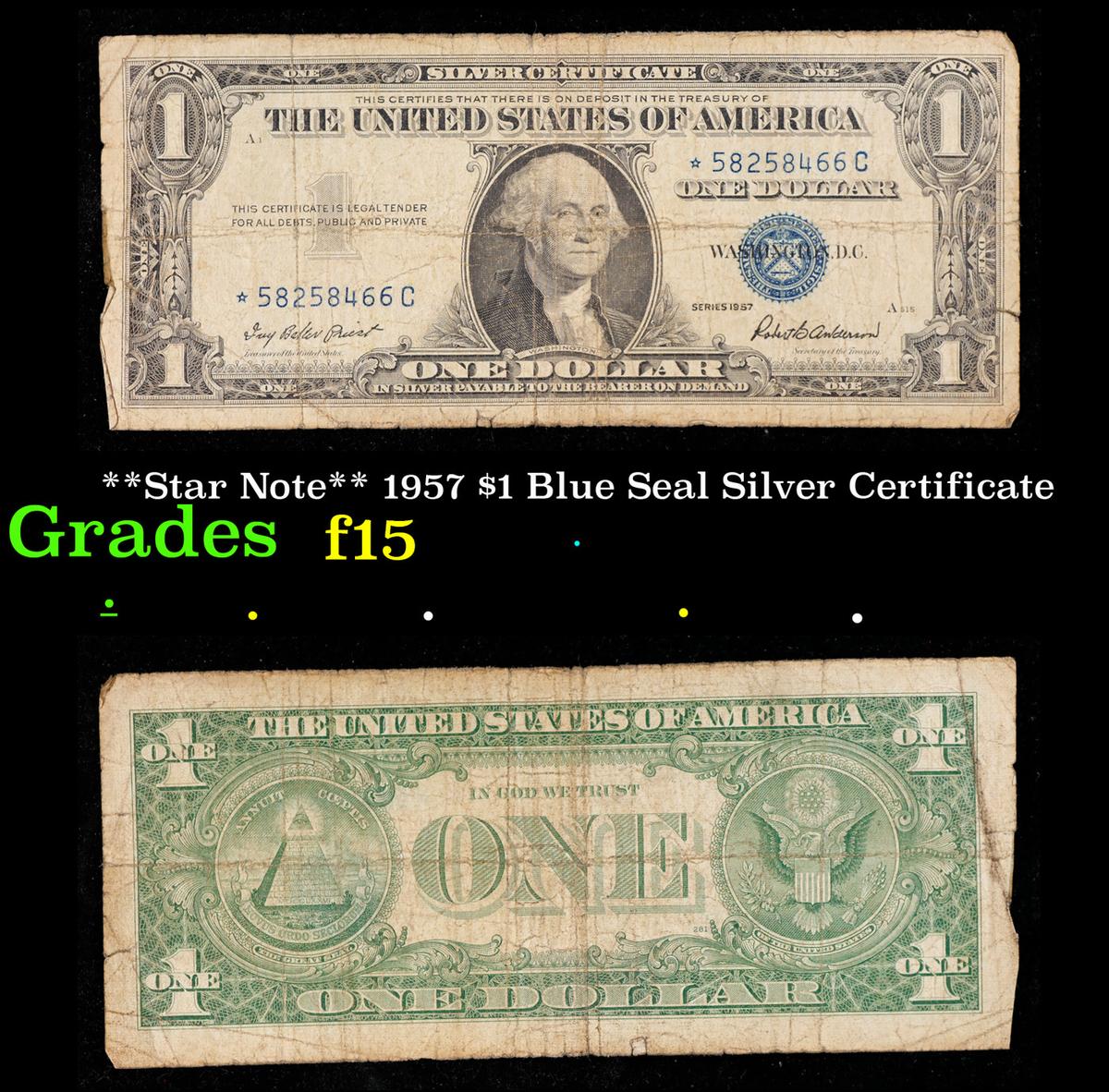 **Star Note** 1957 $1 Blue Seal Silver Certificate Grades f+