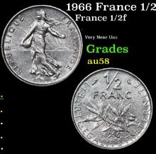 1966 France 1/2 Franc KM# 931.1 Grades Choice AU/BU Slider