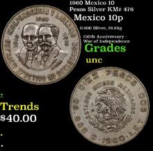 1960 Mexico 10 Pesos Silver KM# 476 Grades Brilliant Uncirculated