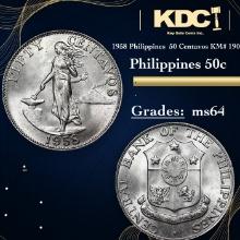 1958 Philippines  50 Centavos Philippines 50c KM# 190 Grades Choice Unc