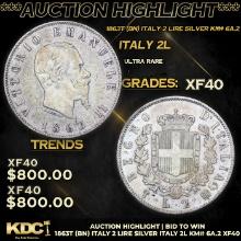 1863T (BN) Italy 2 Lire Silver Italy 2l KM# 6a.2 Grades xf
