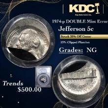 PCGS 1974-p Jefferson Nickel DOUBLE Mint Error 5c Graded NG BY PCGS
