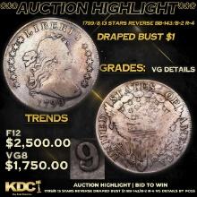 ***Auction Highlight*** PCGS 1799/8 13 Stars Reverse Draped Bust Dollar BB-143/B-2 R-4 $1 Graded vg