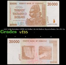 2007-2008 Zimbabwe (ZWR 3rd Dollar) 20,000 Dollars Hyperinflation Note P# 73a Grades vf++