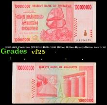 2007-2008 Zimbabwe (ZWR 3rd Dollar) 100 Million Dollars Hyperinflation Note P# 80 Grades vf+