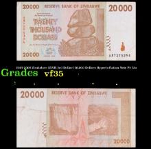 2007-2008 Zimbabwe (ZWR 3rd Dollar) 20,000 Dollars Hyperinflation Note P# 73a Grades vf++