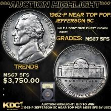 ***Auction Highlight*** 1962-p Jefferson Nickel Near Top Pop! 5c Graded GEM++ 5fs BY USCG (fc)
