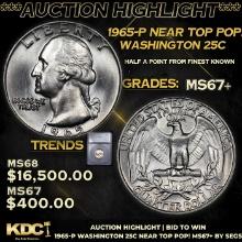 ***Auction Highlight*** 1965-p Washington Quarter Near Top Pop! 25c Graded ms67+ By SEGS (fc)