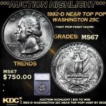 ***Auction Highlight*** 1992-d Washington Quarter Near Top Pop! 25c Graded ms67 BY SEGS (fc)
