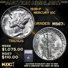 ***Auction Highlight*** 1936-p Mercury Dime 10c Graded ms67+ By SEGS (fc)
