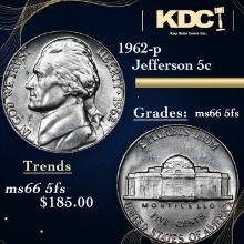 1962-p Jefferson Nickel 5c Grades GEM+ 5fs