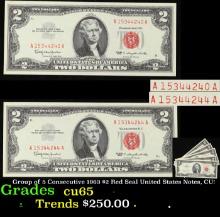Group of 5 Consecutive 1963 $2 Red Seal United States Notes, CU! $2 Red Seal United States Note Grad