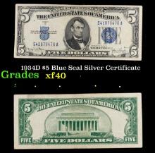 1934D $5 Blue Seal Silver Certificate Grades xf