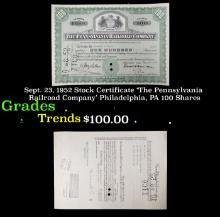 Sept. 23, 1952 Stock Certificate 'The Pennsylvania Railroad Company' Philadelphia, PA 100 Shares Gra