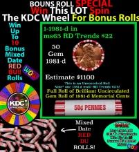 1-10 FREE BU RED Penny rolls with win of this 1981-d SOLID RED BU Lincoln 1c roll incredibly FUN whe