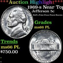 ***Auction Highlight*** 1969-s Jefferson Nickel Near Top Pop! 5c Graded ms66 PL BY SEGS (fc)