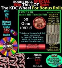 1-10 FREE BU RED Penny rolls with win of this 1997-d SOLID RED BU Lincoln 1c roll incredibly FUN whe
