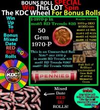 1-10 FREE BU RED Penny rolls with win of this 1970-p SOLID RED BU Lincoln 1c roll incredibly FUN whe