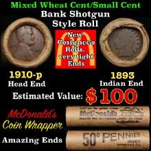 Small Cent Mixed Roll Orig Brandt McDonalds Wrapper, 1910-p Lincoln Wheat end, 1893 Indian other end