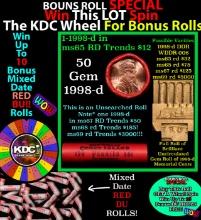 1-10 FREE BU RED Penny rolls with win of this 1998-d SOLID RED BU Lincoln 1c roll incredibly FUN whe