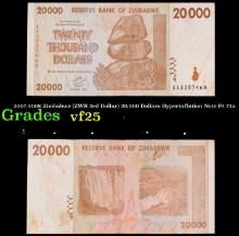2007-2008 Zimbabwe (ZWR 3rd Dollar) 20,000 Dollars Hyperinflation Note P# 73a Grades vf+