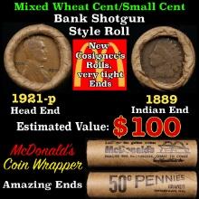 Small Cent Mixed Roll Orig Brandt McDonalds Wrapper, 1921-p Lincoln Wheat end, 1889 Indian other end