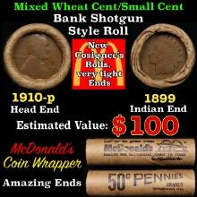 Small Cent Mixed Roll Orig Brandt McDonalds Wrapper, 1910-p Lincoln Wheat end, 1899 Indian other end