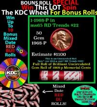1-10 FREE BU RED Penny rolls with win of this 1968-p SOLID RED BU Lincoln 1c roll incredibly FUN whe