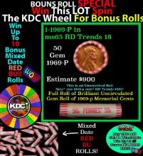 1-10 FREE BU RED Penny rolls with win of this 1969-p SOLID RED BU Lincoln 1c roll incredibly FUN whe