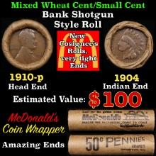 Small Cent Mixed Roll Orig Brandt McDonalds Wrapper, 1910-p Lincoln Wheat end, 1904 Indian other end