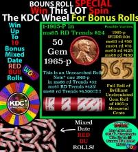 1-10 FREE BU RED Penny rolls with win of this 1965-p SOLID RED BU Lincoln 1c roll incredibly FUN whe