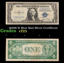 1935D $1 Blue Seal Silver Certificate Graded vf+