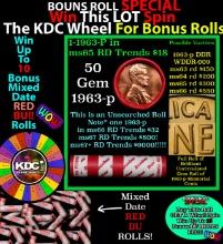 CRAZY Penny Wheel Buy THIS 1963-p solid Red BU Lincoln 1c roll & get 1-10 BU Red rolls FREE WOW Grad