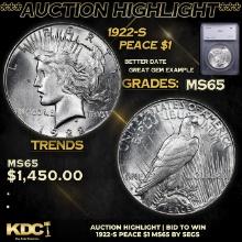 ***Auction Highlight*** 1922-s Peace Dollar 1 Graded ms65 BY SEGS (fc)