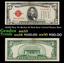 1928D Key To Series $5 Red Seal United States Note Grades Select AU