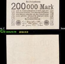 1923 Weimar Germany 200,000 Marks Hyperinflation Banknote P# 100 Grades Choice AU