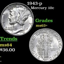 1943-p Mercury Dime 10c Grades Select+ Unc