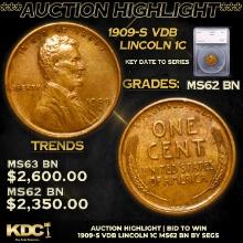 ***Auction Highlight*** 1909-s VDB Lincoln Cent 1c Graded ms62 bn BY SEGS (fc)