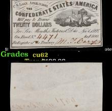 1862 Confederate States Twenty Dollars Note Grades Select CU