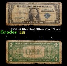1935E $1 Blue Seal Silver Certificate Grades f+