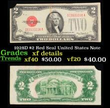 1928D $2 Red Seal United States Note Grades xf details