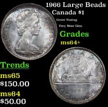 1966 Large Beads Canada Silver Dollar 1 Grades Choice+ Unc