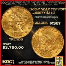 ***Major Highlight*** 1905-p Gold Liberty Quarter Eagle Near Top Pop! $2 1/2 ms67 SEGS (fc)