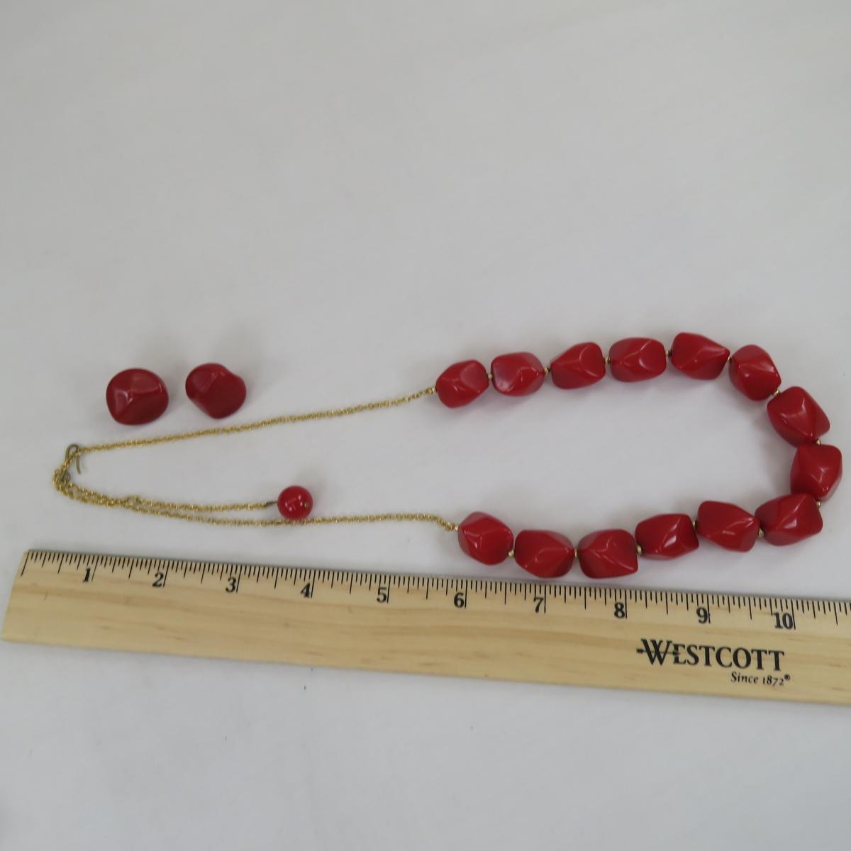 Candy Apple Red Bakelite Necklace & Earrings