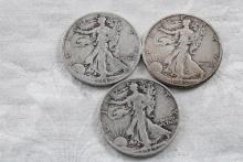 3 Walking Liberty Half Dollars 1940S, 1939D, 1945D