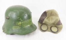 WWI German Helmet & liner cap with dust goggles