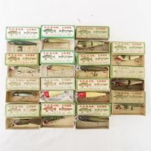 15 Vintage Creek Chub fishing lures in boxes