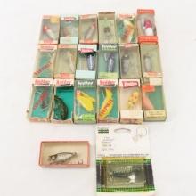 20 Vintage Heddon fishing lures in boxes
