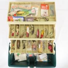Vintage tackle box with lures and gear